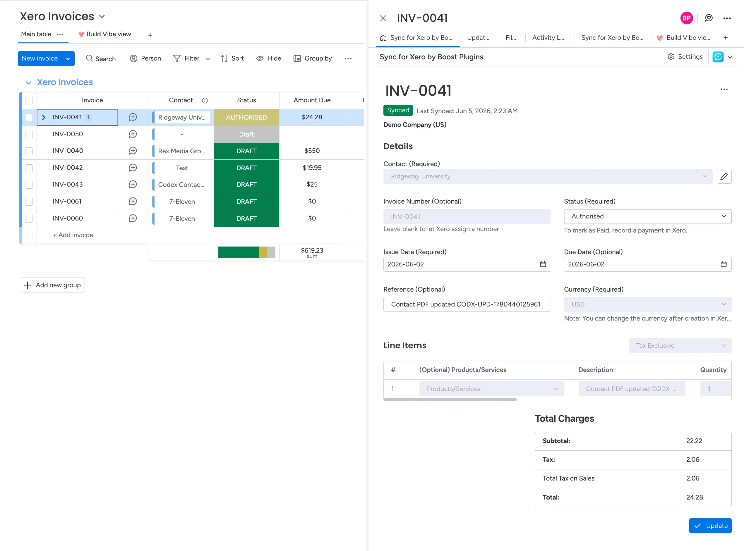 Picture of a CRM dashboard showing the Xero invoices board