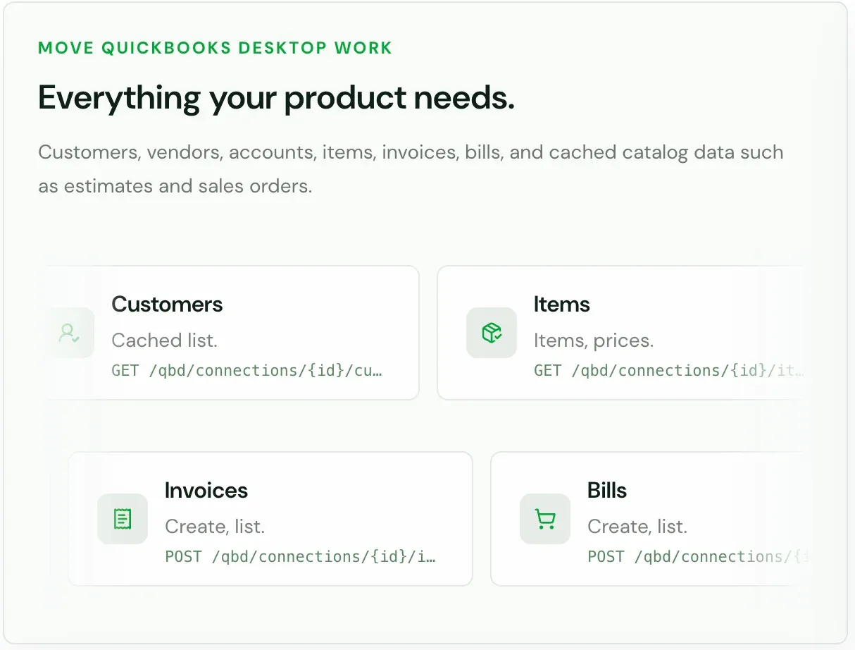 Picture of a developer interface displaying available accounting endpoints
