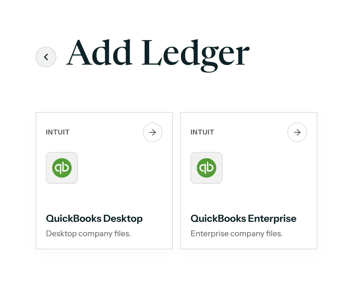 Picture of a ledger selection screen with desktop and enterprise options