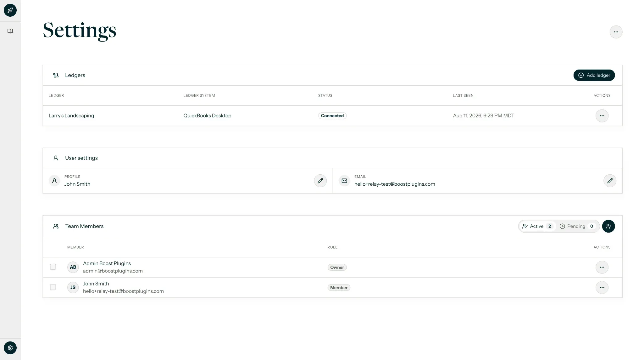 Picture of a software settings dashboard showing connected ledgers