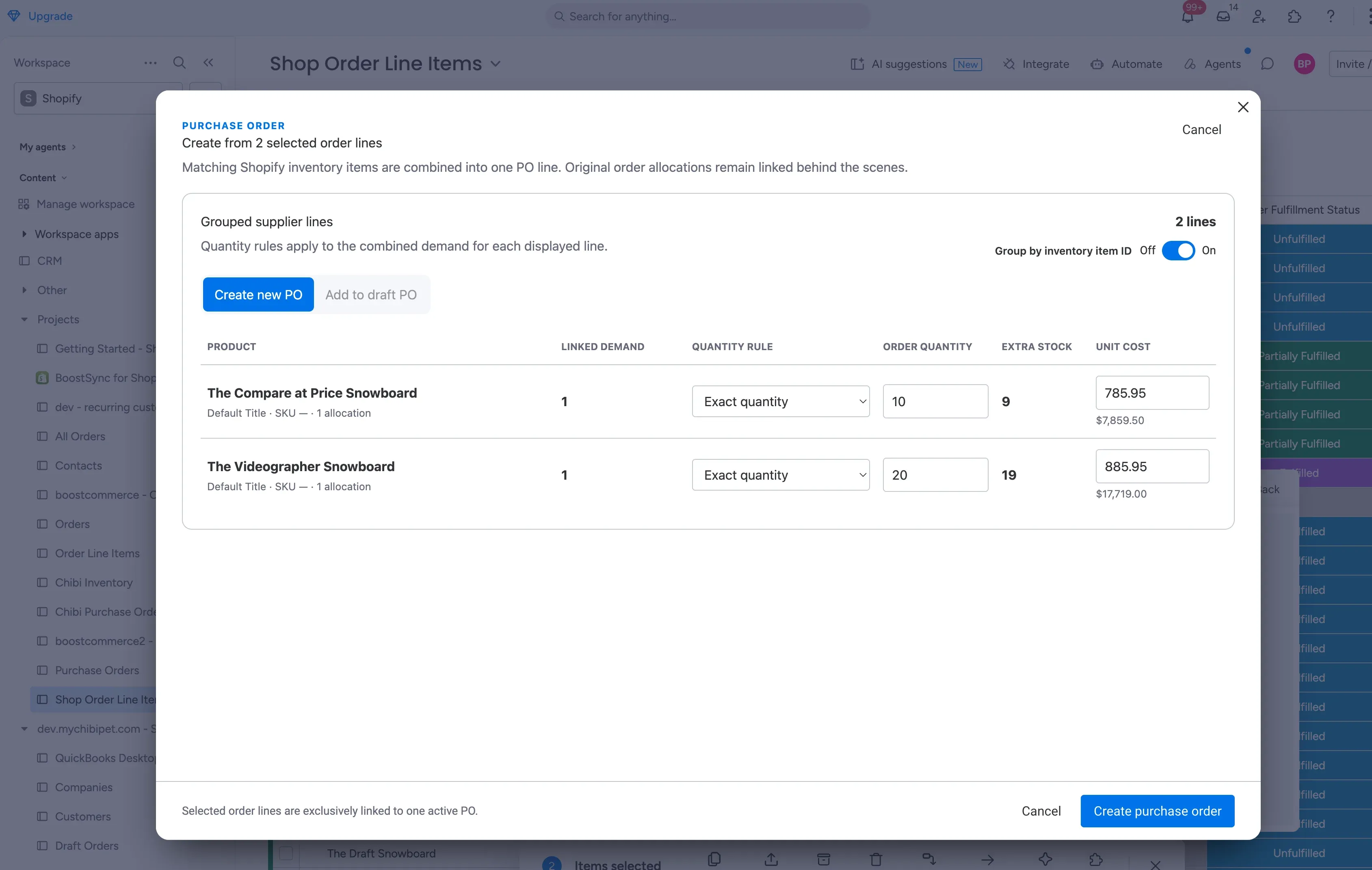 Purchase order creation