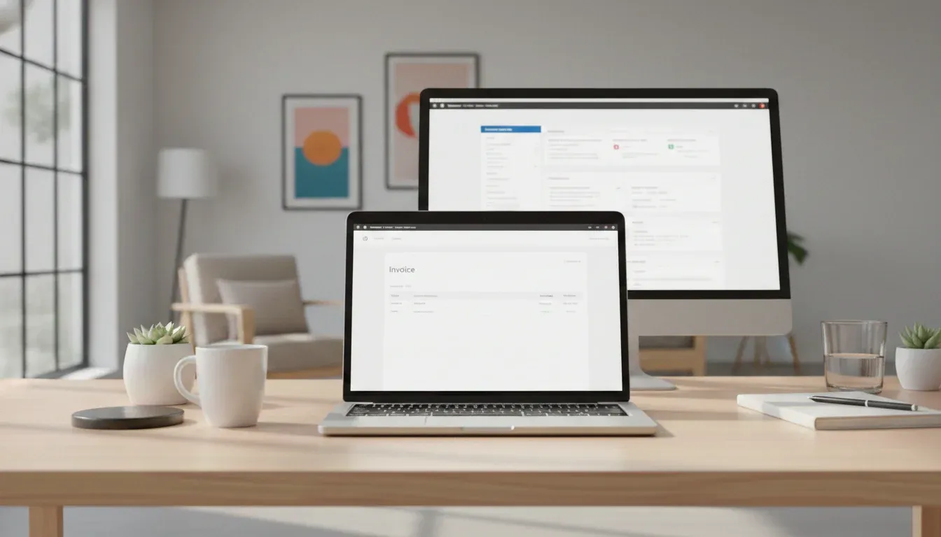 A photo of digital screens displaying a clean Xero invoice template with structured fields for fast and accurate billing