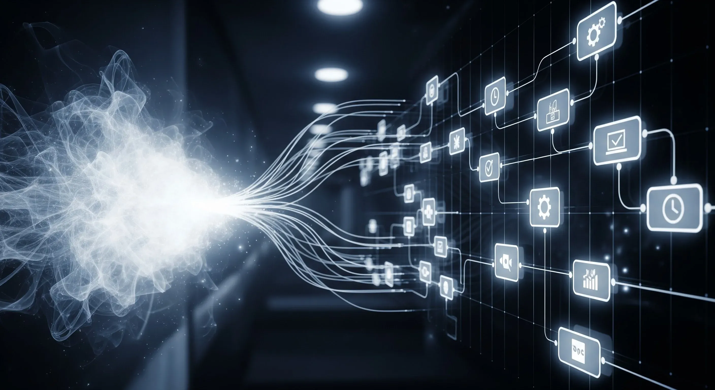 An image of advanced workflow architecture with connected automation logic.