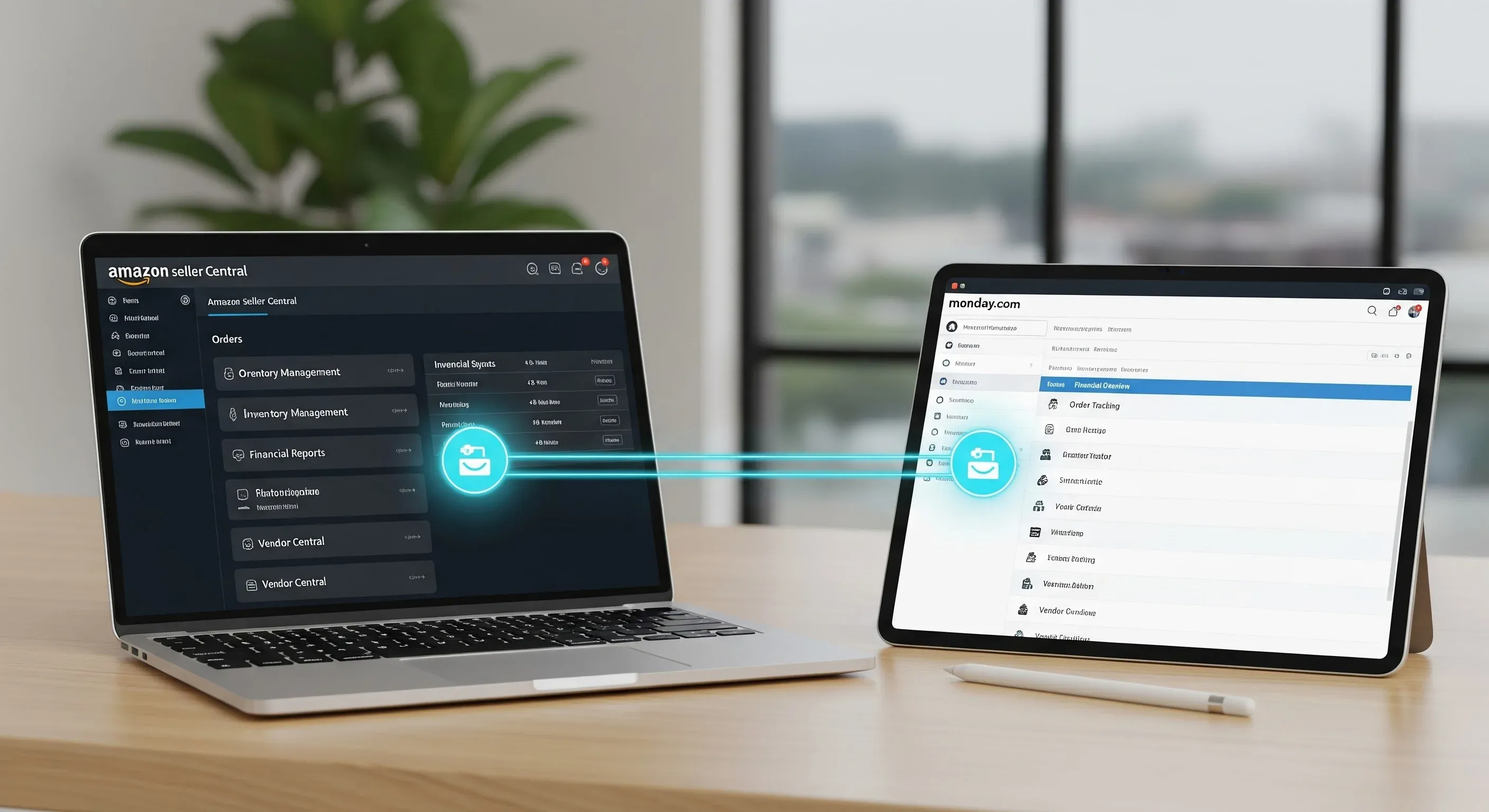An image of Amazon Seller Central integration with monday.com dashboards.
