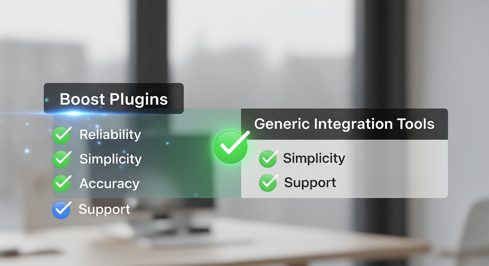 An image of Boost Plugins compared to generic tools, highlighting the benefits of monday.com and Xero integration.