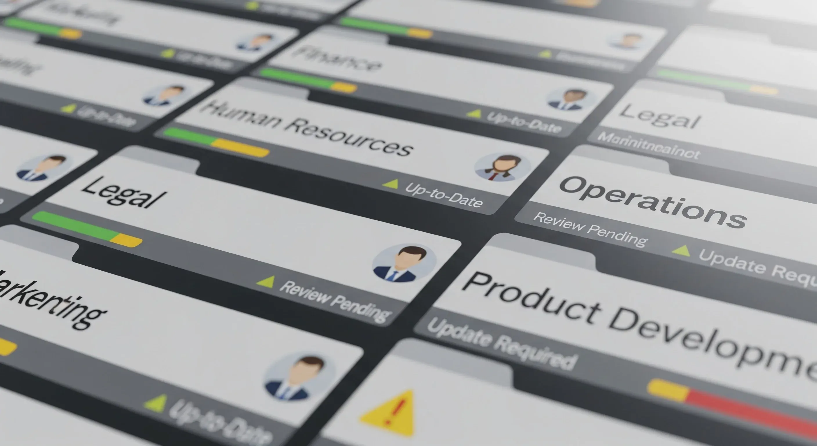 An image of departmental boards in Monday.com for marketing, operations, product, legal, and HR.