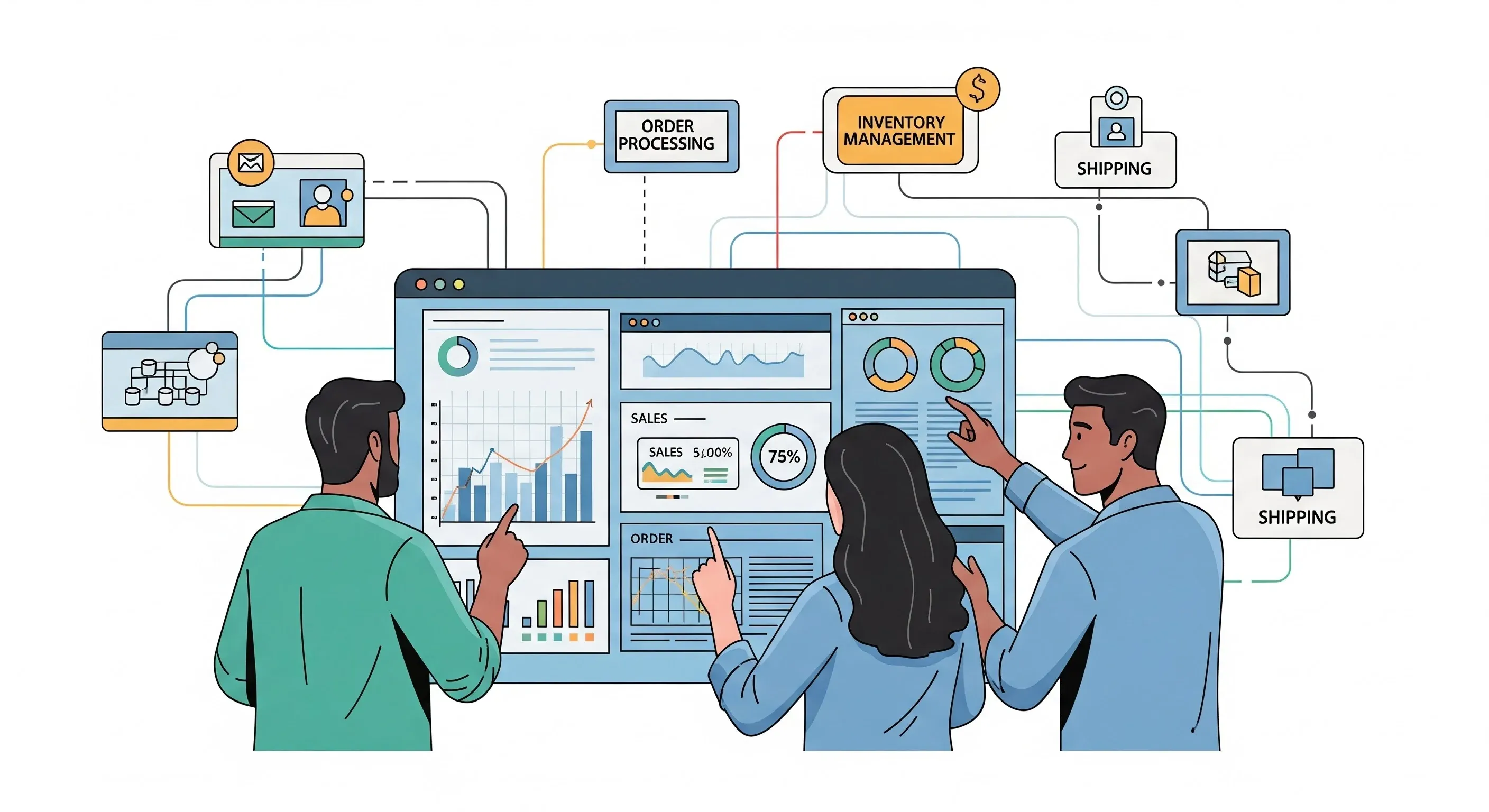 An image of teams reviewing shared dashboards in Monday.com