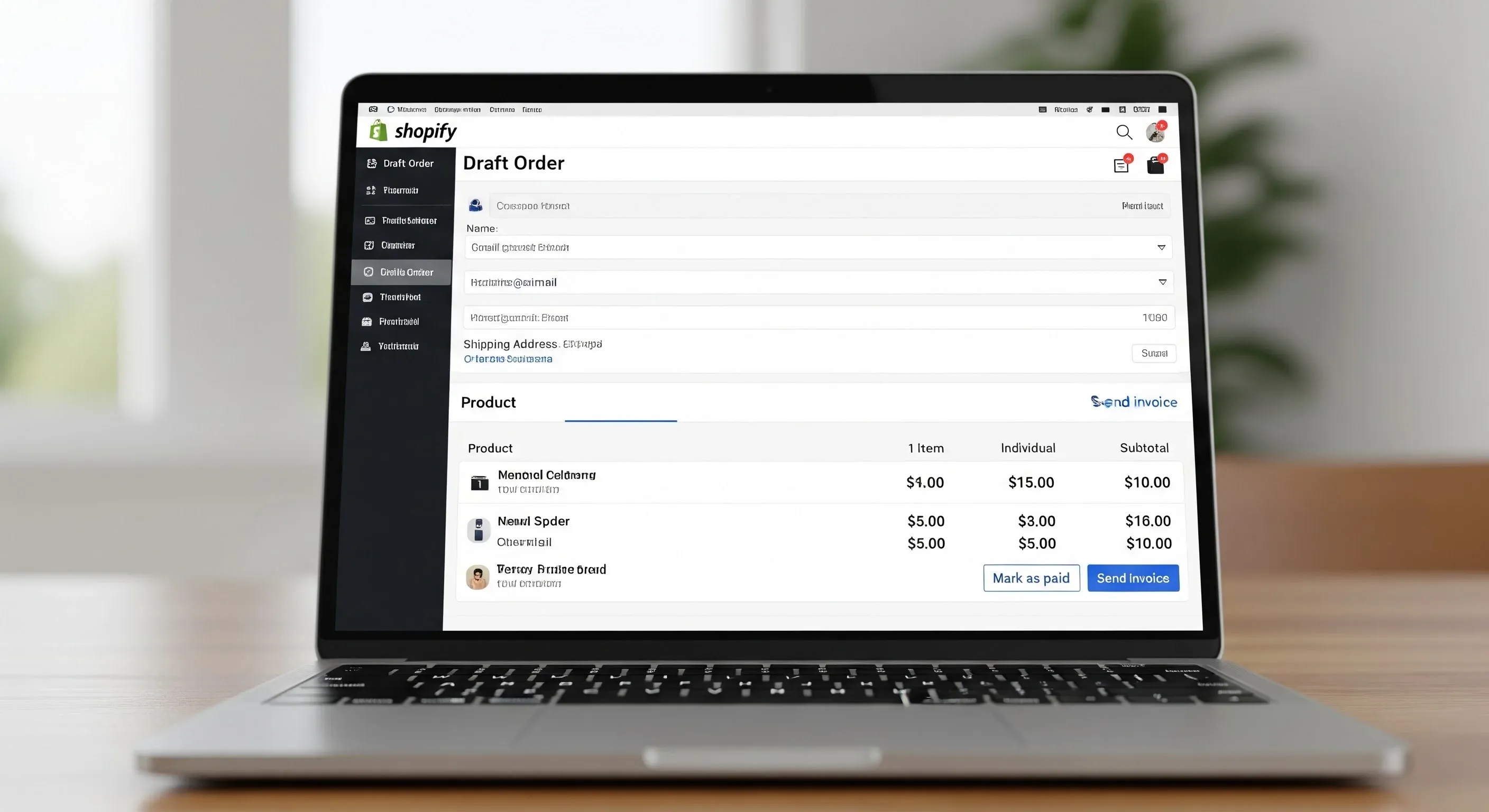A photo of a Shopify and Instagram integration dashboard showing synced product listings across a growing online store.