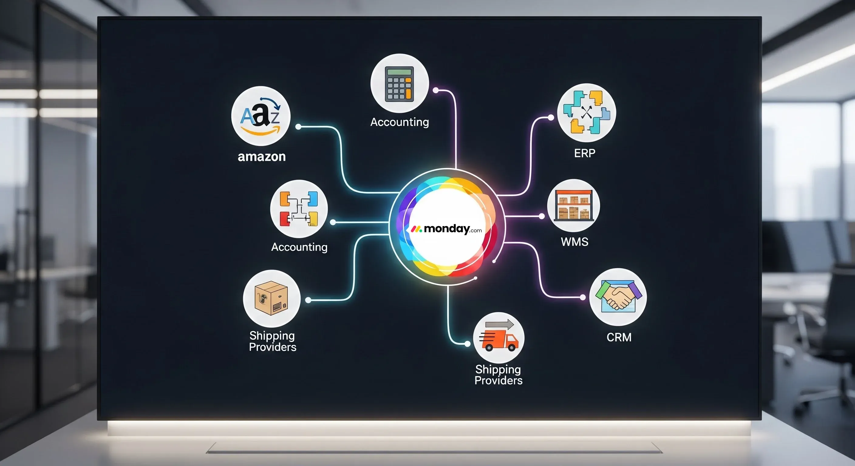 An image of warehouse fulfillment workflows aligned with Amazon data.