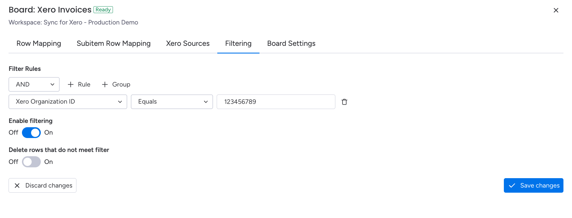 BoostSync for Xero filtering page