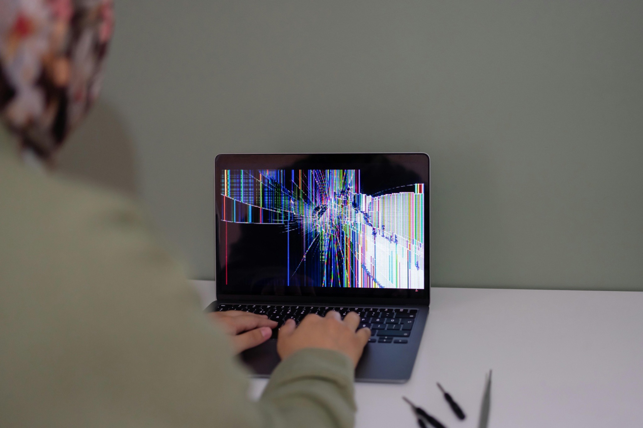 A broken computer screen