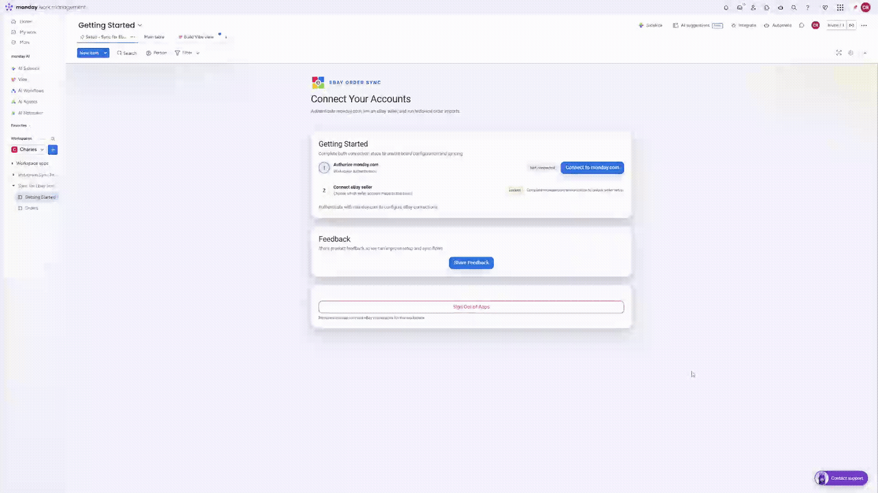 Completing monday.com authentication