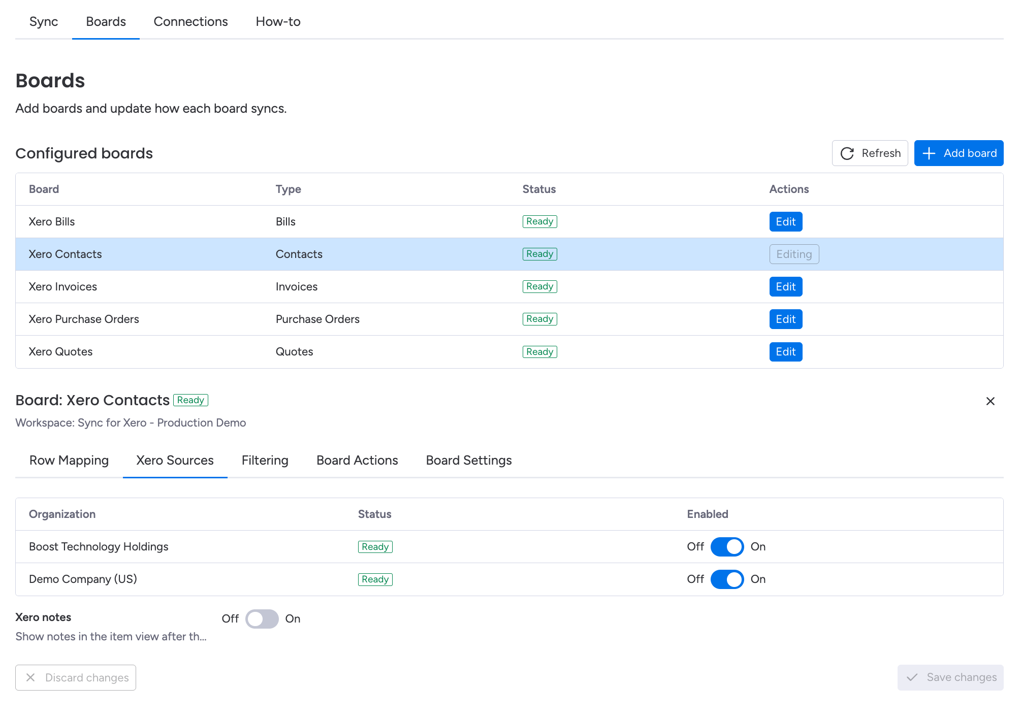 BoostSync for Xero multi board page