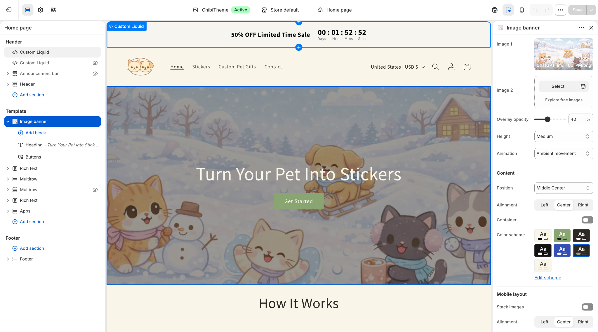 Picture of a person using the Shopify theme customizer to design a storefront