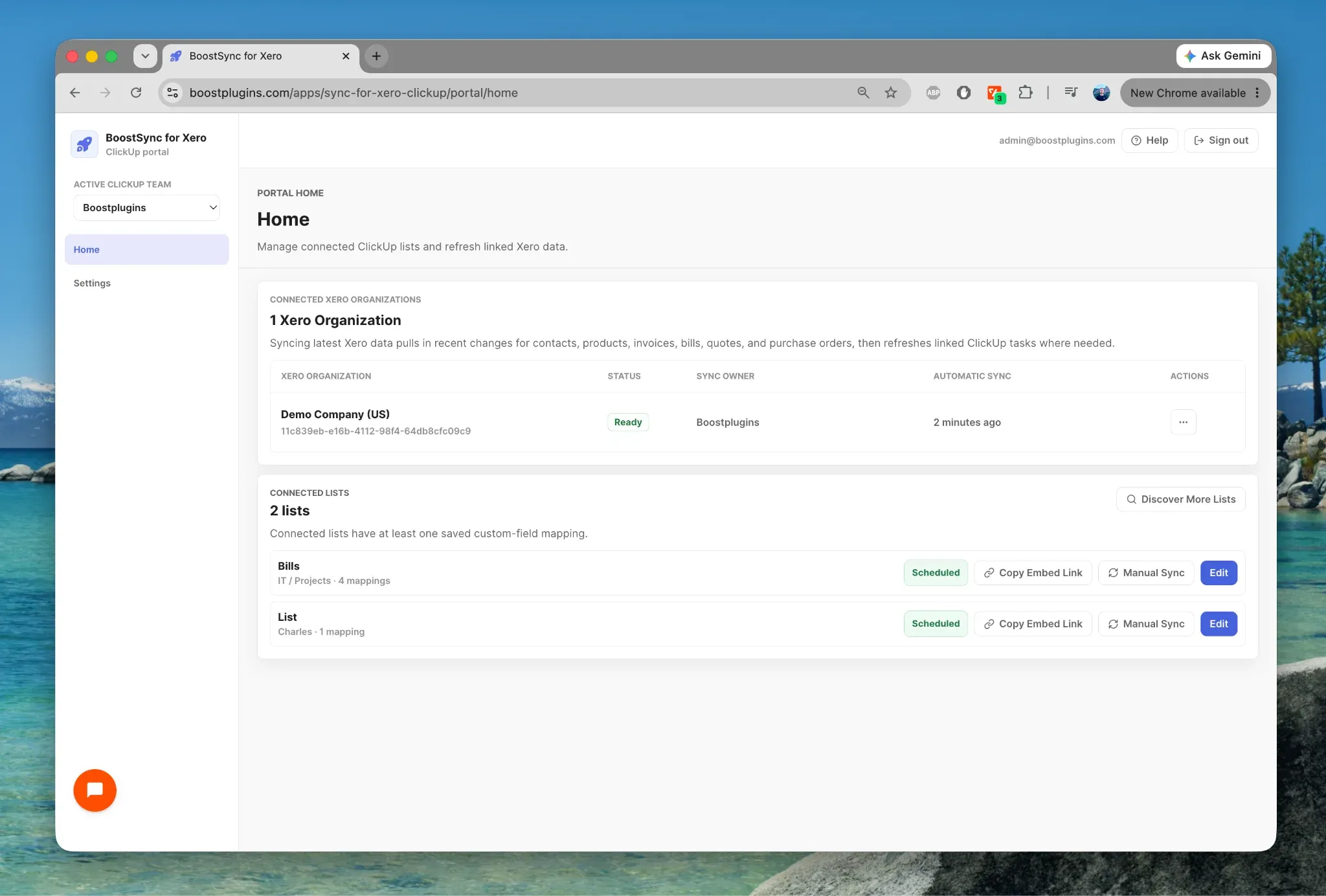 picture-of-the-boostsync-for-xero-portal-home-screen